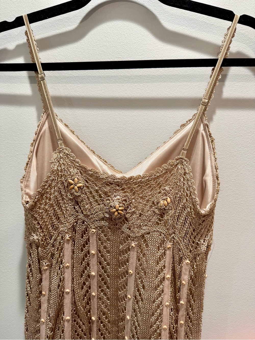 Rare Vintage Cache Crochet Floral Appliqué Beaded Fairycore Midi Dress S - Picture 6 of 14